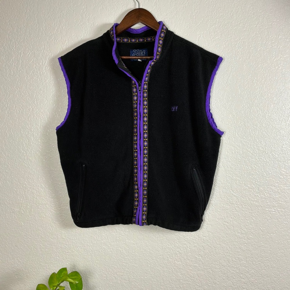 Alf Fleece Vest Mens XL Black Excellent Vintage 90s Aztec Accent